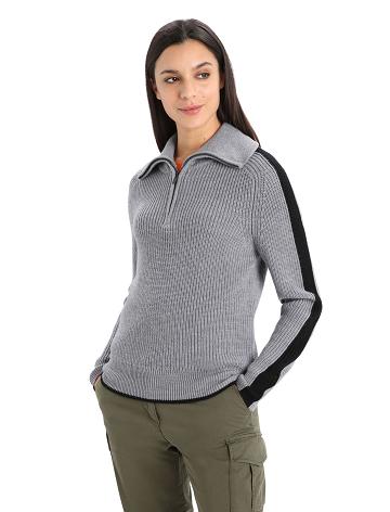 Gritstone Heather / Black Women's Icebreaker Merino Lodge Long Sleeve Half Zip Sweaters | USA 1621UZGT